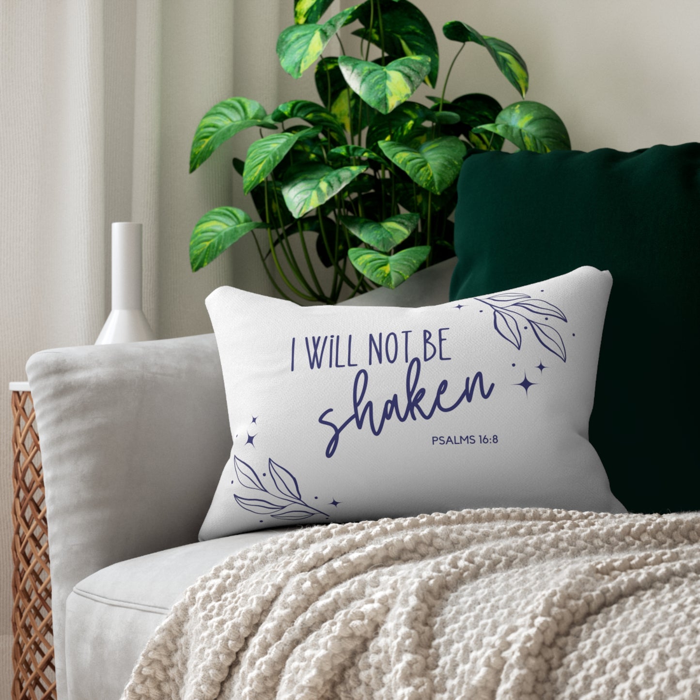 Psalms 16:8 I will not be Shaken Spun Polyester Lumbar Pillow